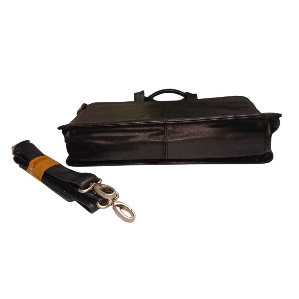 MARK PHILLIPS Black Leather Briefcase & Shoulder Strap Attache Messenger Bag Y2K